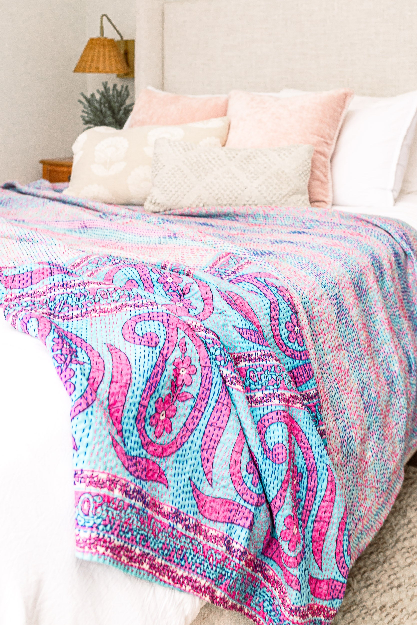 No. 140 Masterpiece Kantha Coverlet Quilt (Queen)