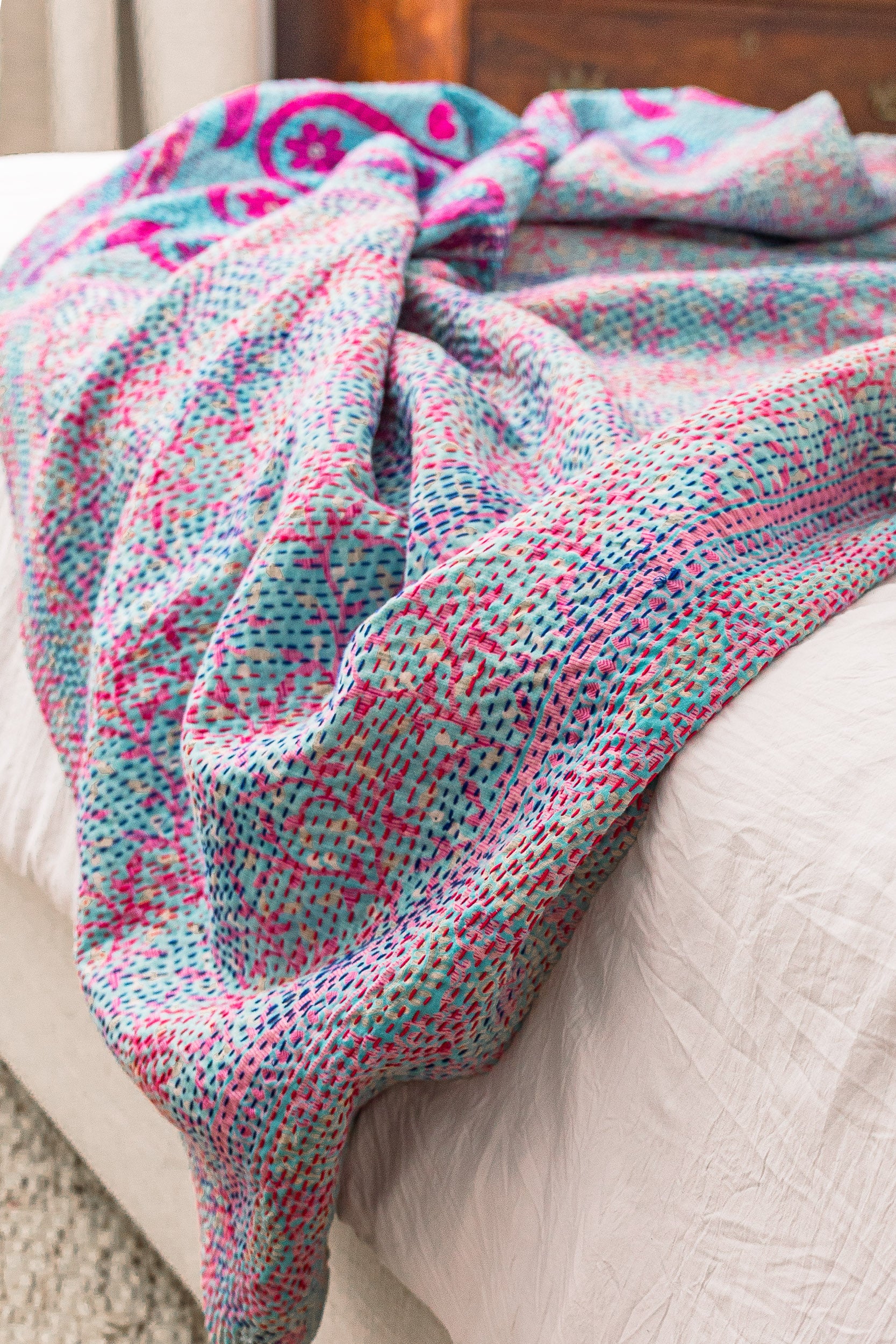 No. 140 Masterpiece Kantha Coverlet Quilt (Queen)