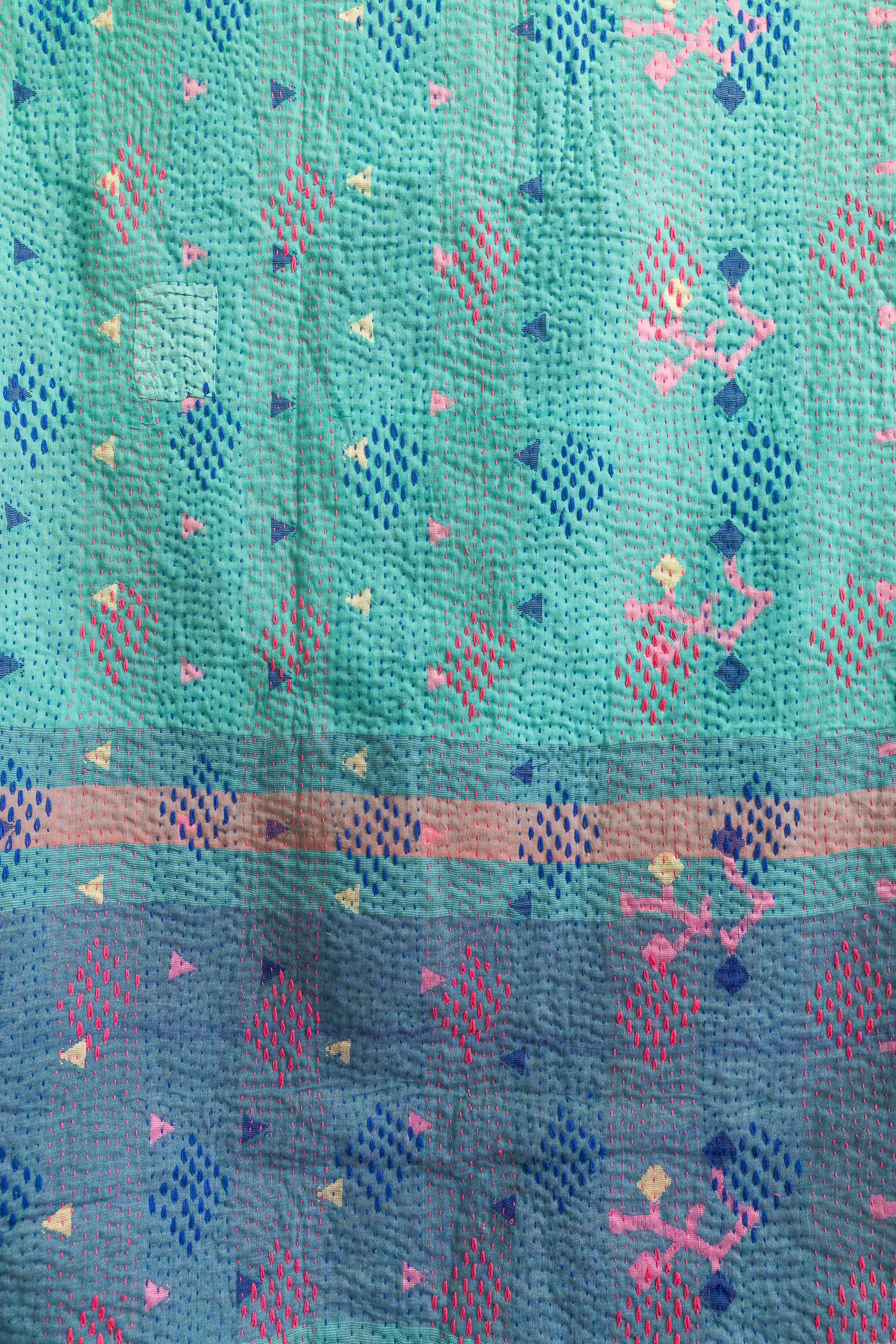 No. 140 Masterpiece Kantha Coverlet Quilt (Queen)