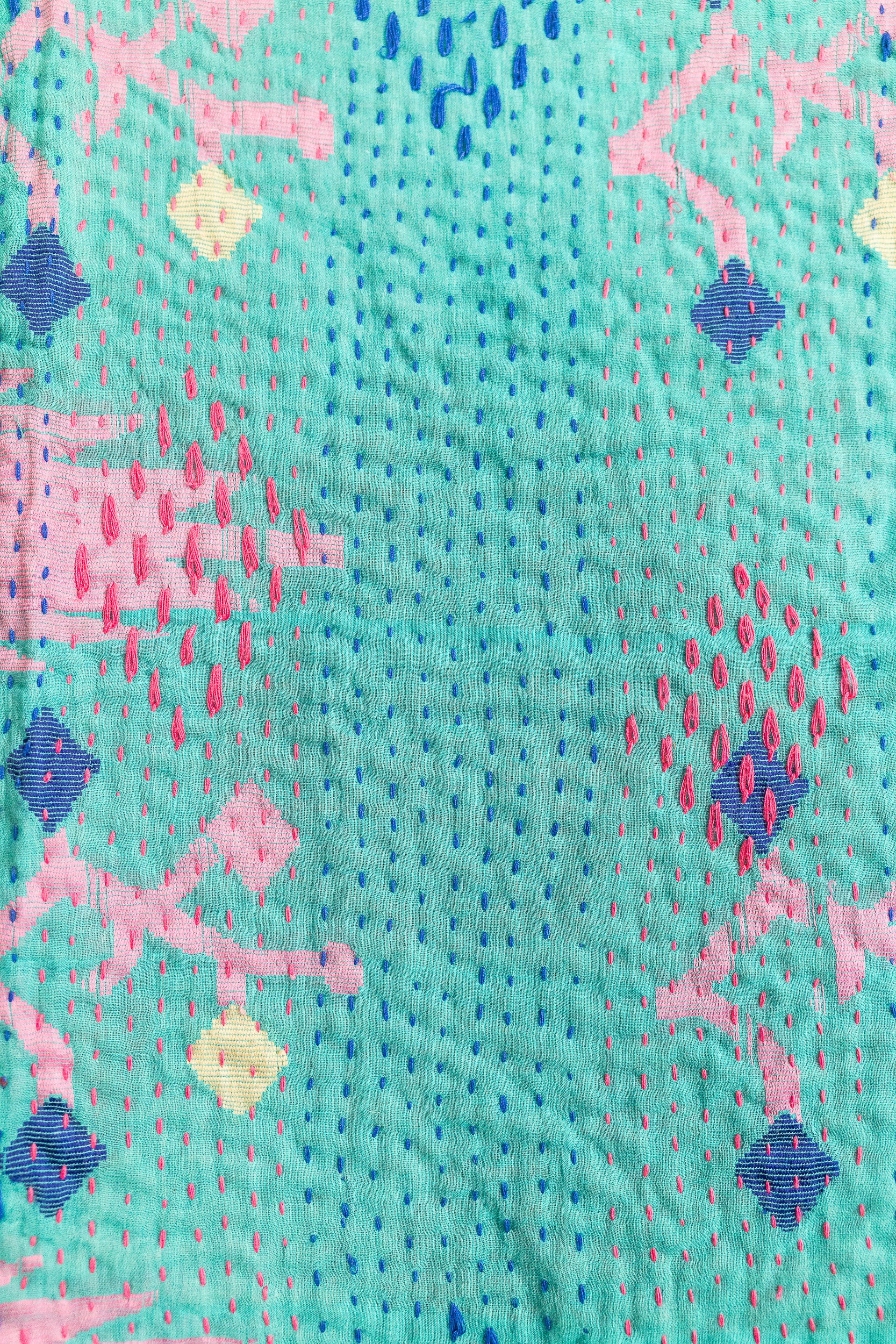 No. 140 Masterpiece Kantha Coverlet Quilt (Queen)