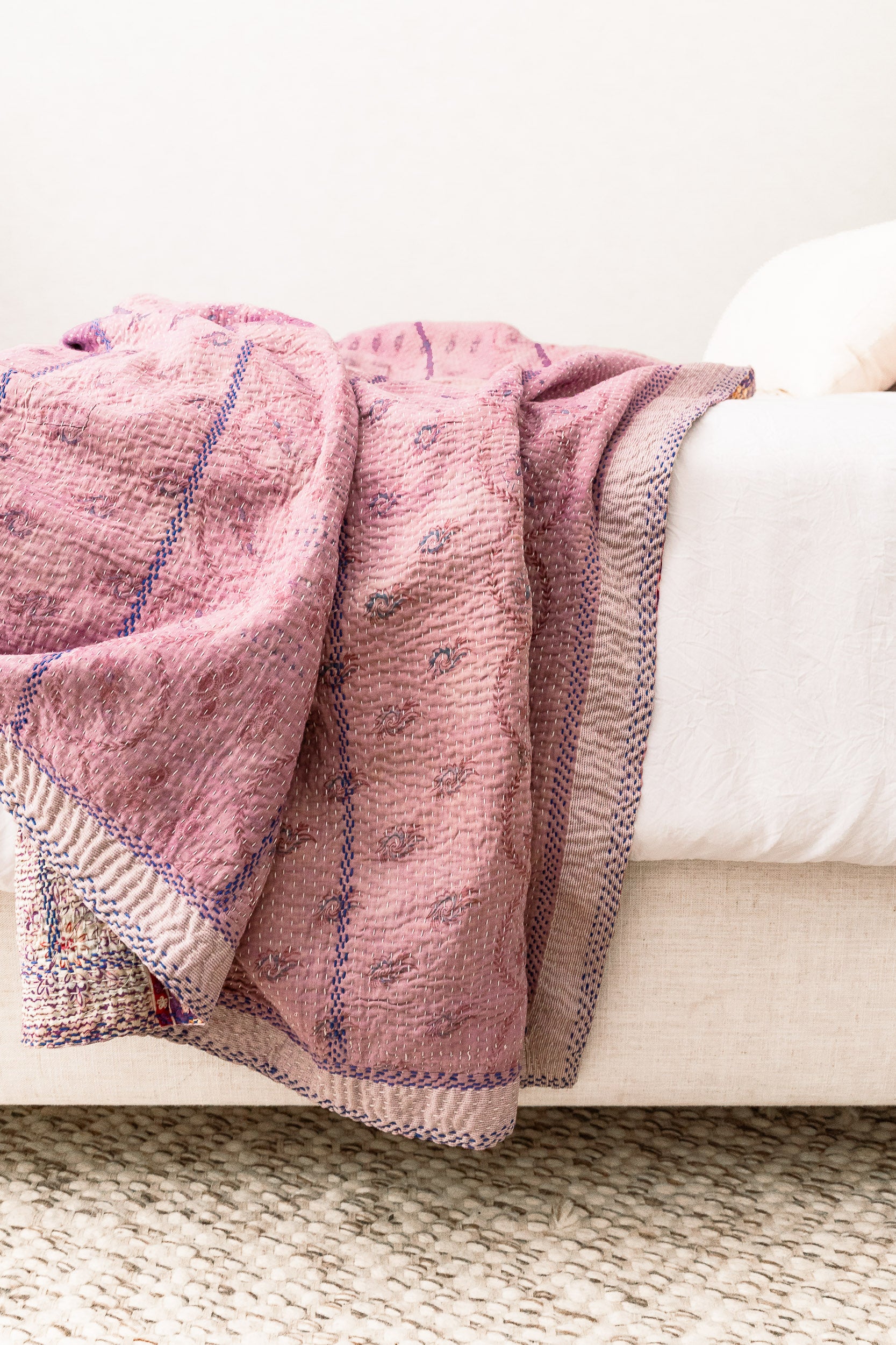 No. 142 Masterpiece Kantha Coverlet Quilt (Queen)