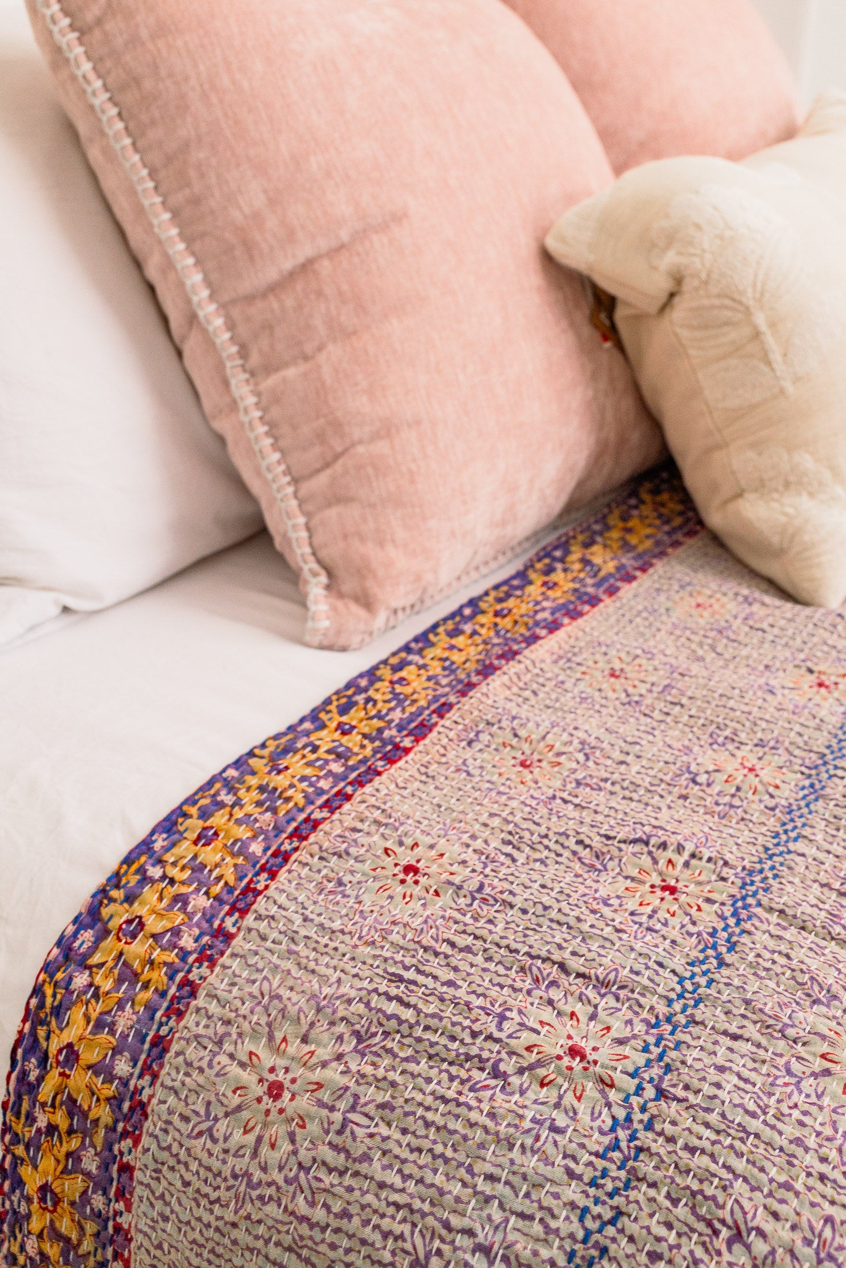 No. 142 Masterpiece Kantha Coverlet Quilt (Queen)