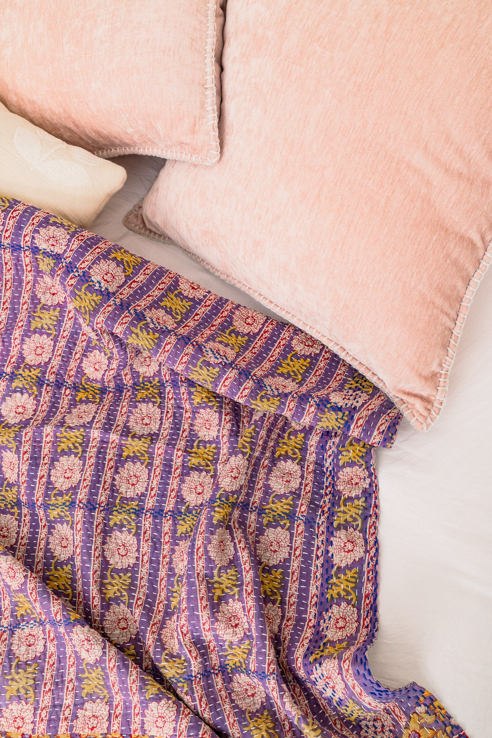 No. 142 Masterpiece Kantha Coverlet Quilt (Queen)