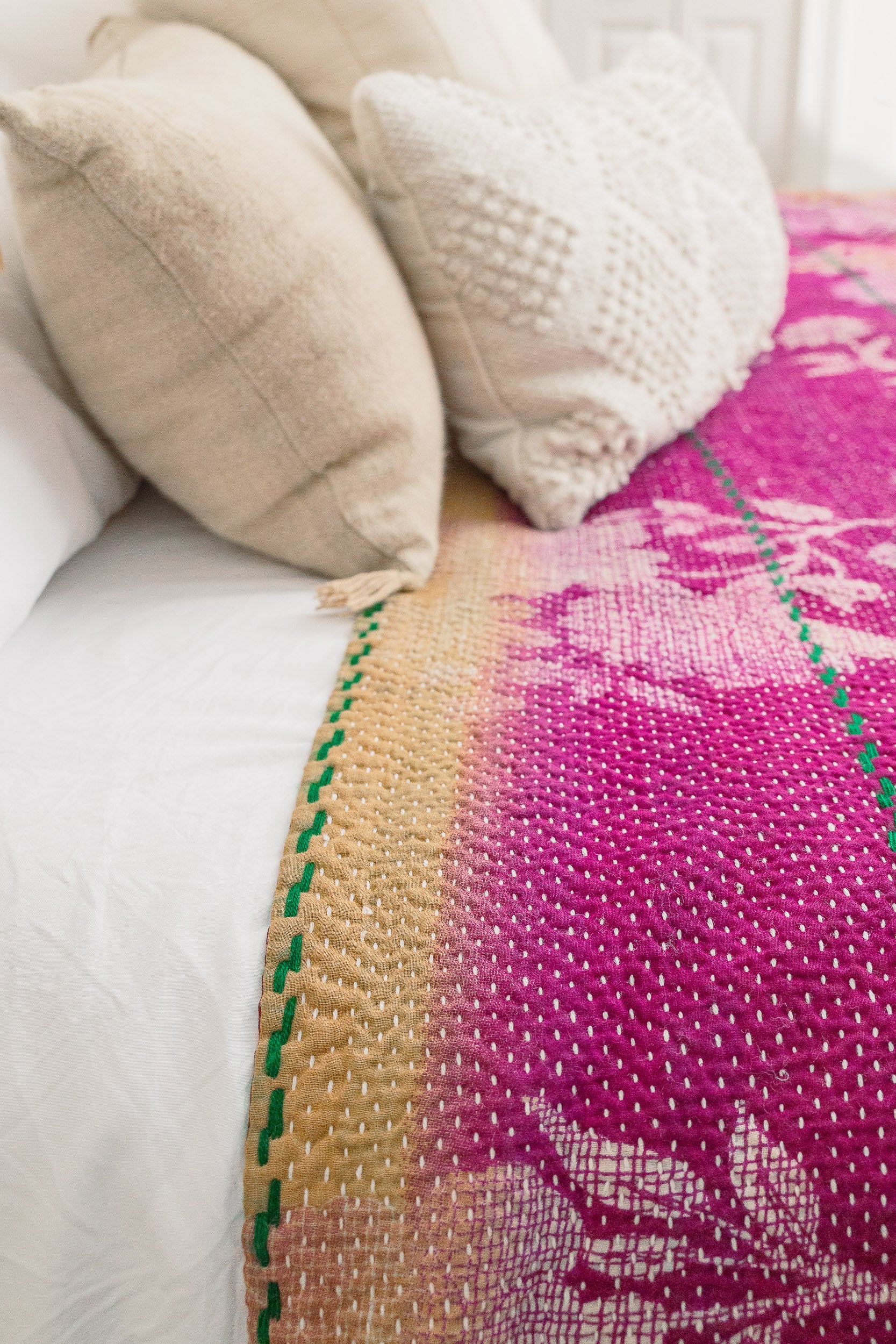 No. 144 Masterpiece Kantha Coverlet Quilt (Queen)