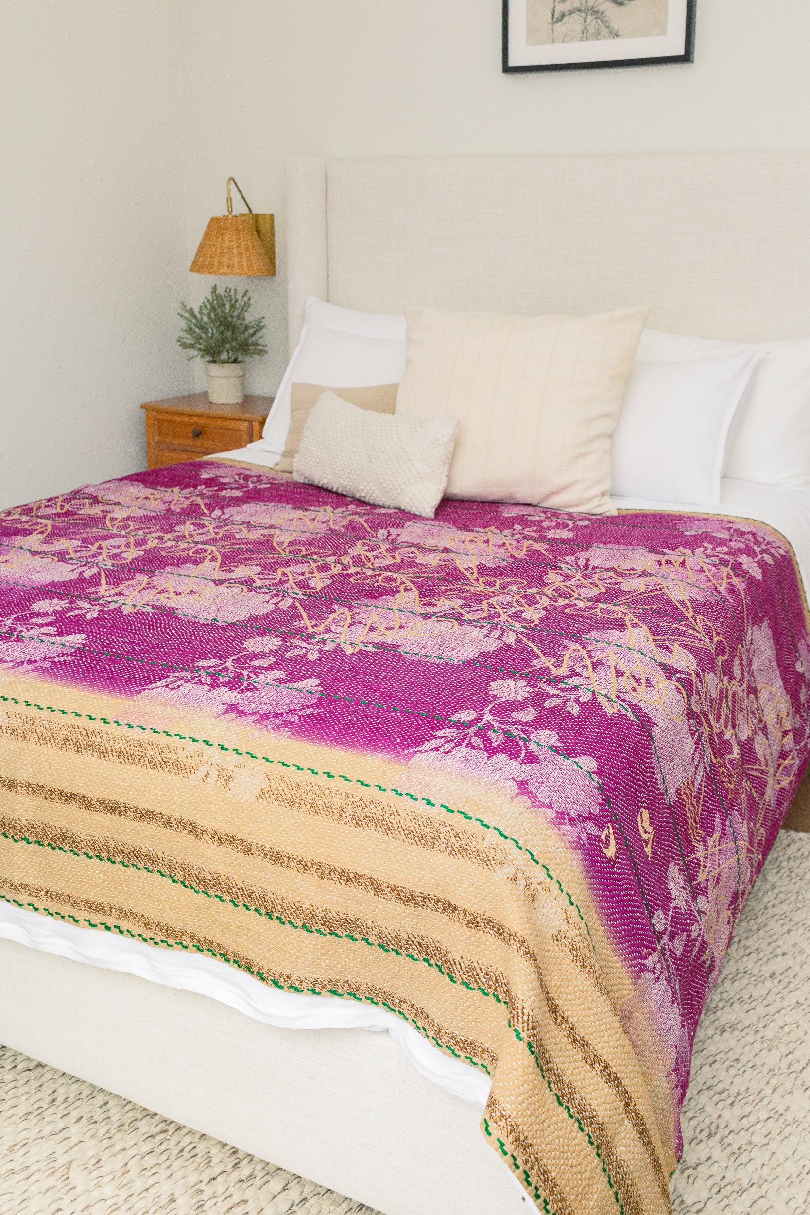 No. 144 Masterpiece Kantha Coverlet Quilt (Queen)