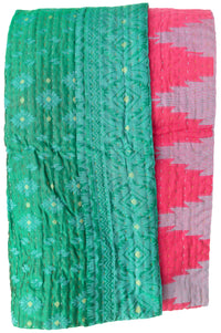 Emerald Silk Blend Kantha Throw Blanket