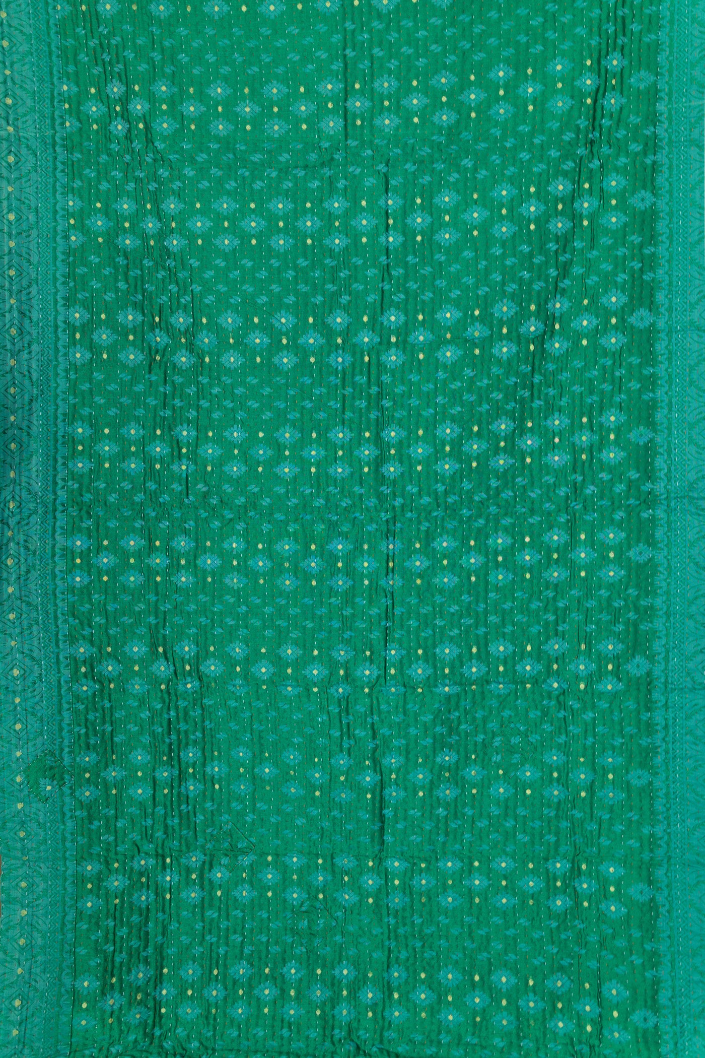 Emerald Silk Blend Kantha Throw Blanket