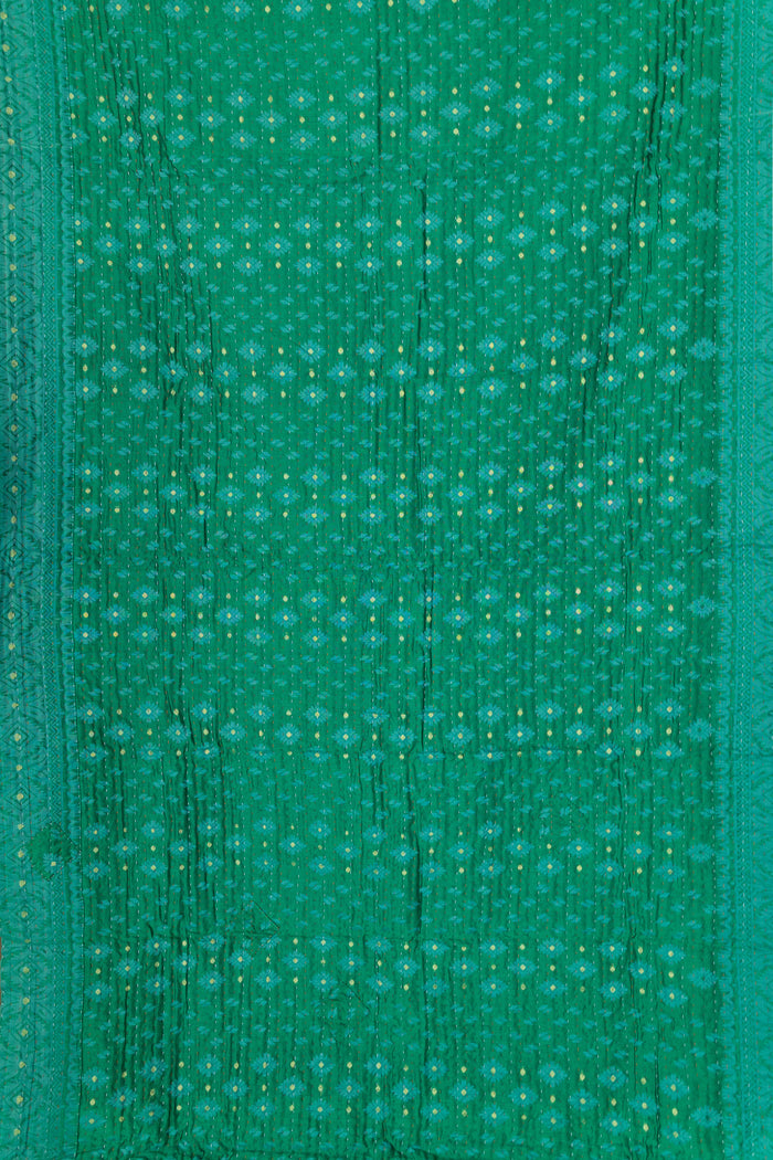 Emerald Silk Blend Kantha Throw Blanket