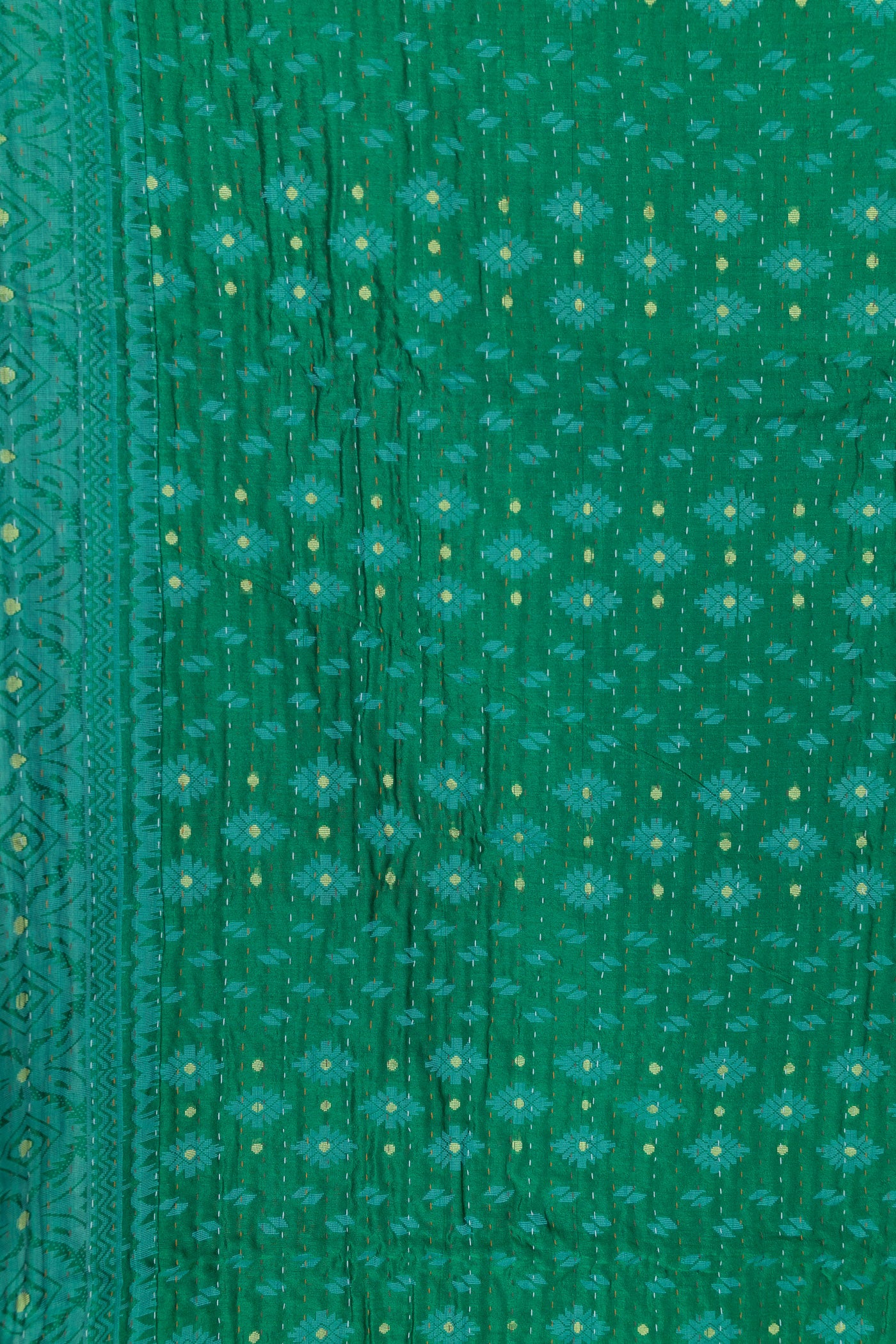 Emerald Silk Blend Kantha Throw Blanket