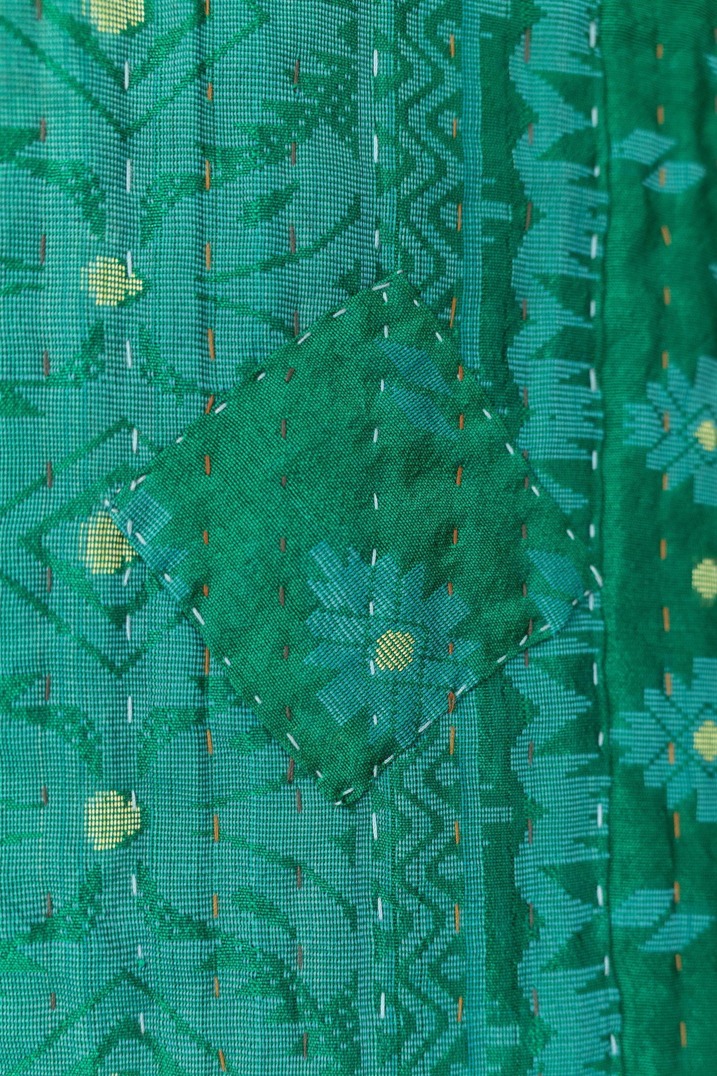 Emerald Silk Blend Kantha Throw Blanket