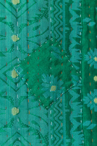 Emerald Silk Blend Kantha Throw Blanket