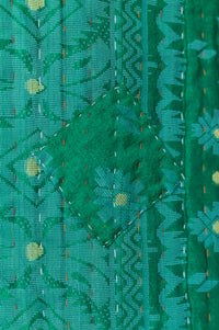 Emerald Silk Blend Kantha Throw Blanket