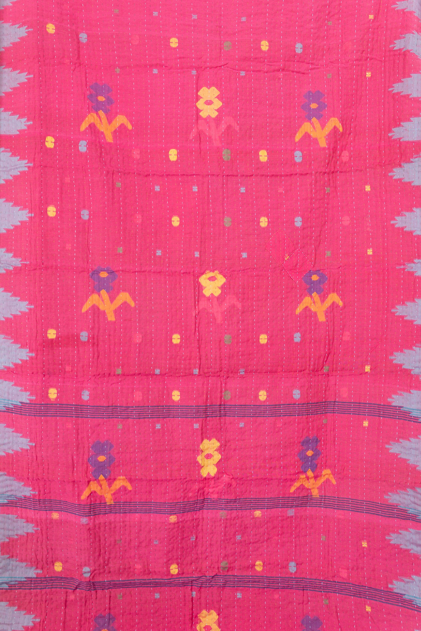 Emerald Silk Blend Kantha Throw Blanket