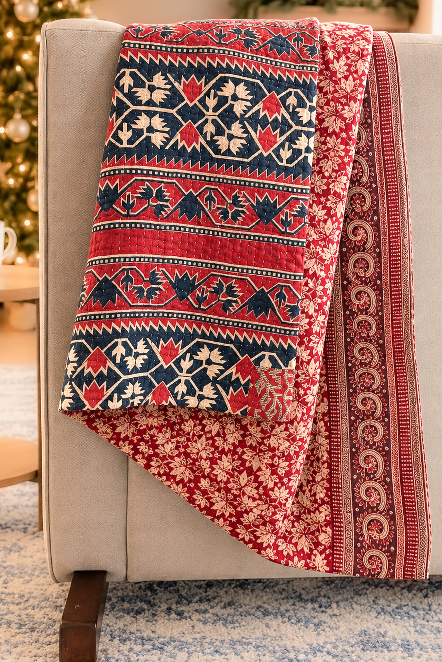 Fireside Holiday Kantha Blanket