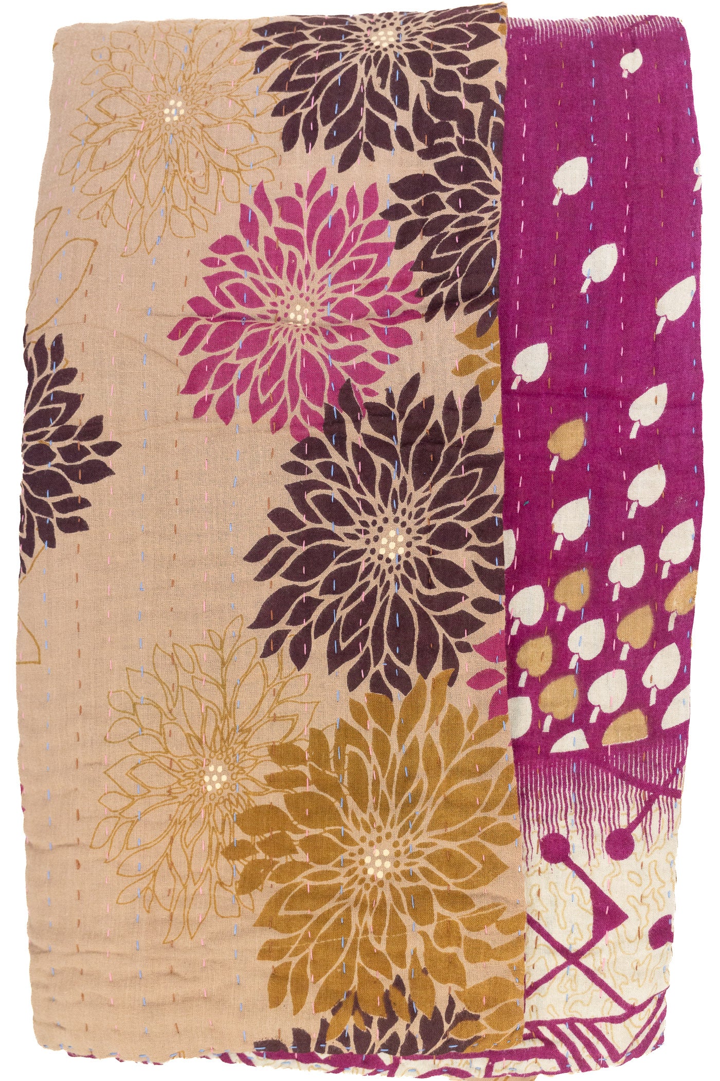 Flowering Kantha Throw Blanket
