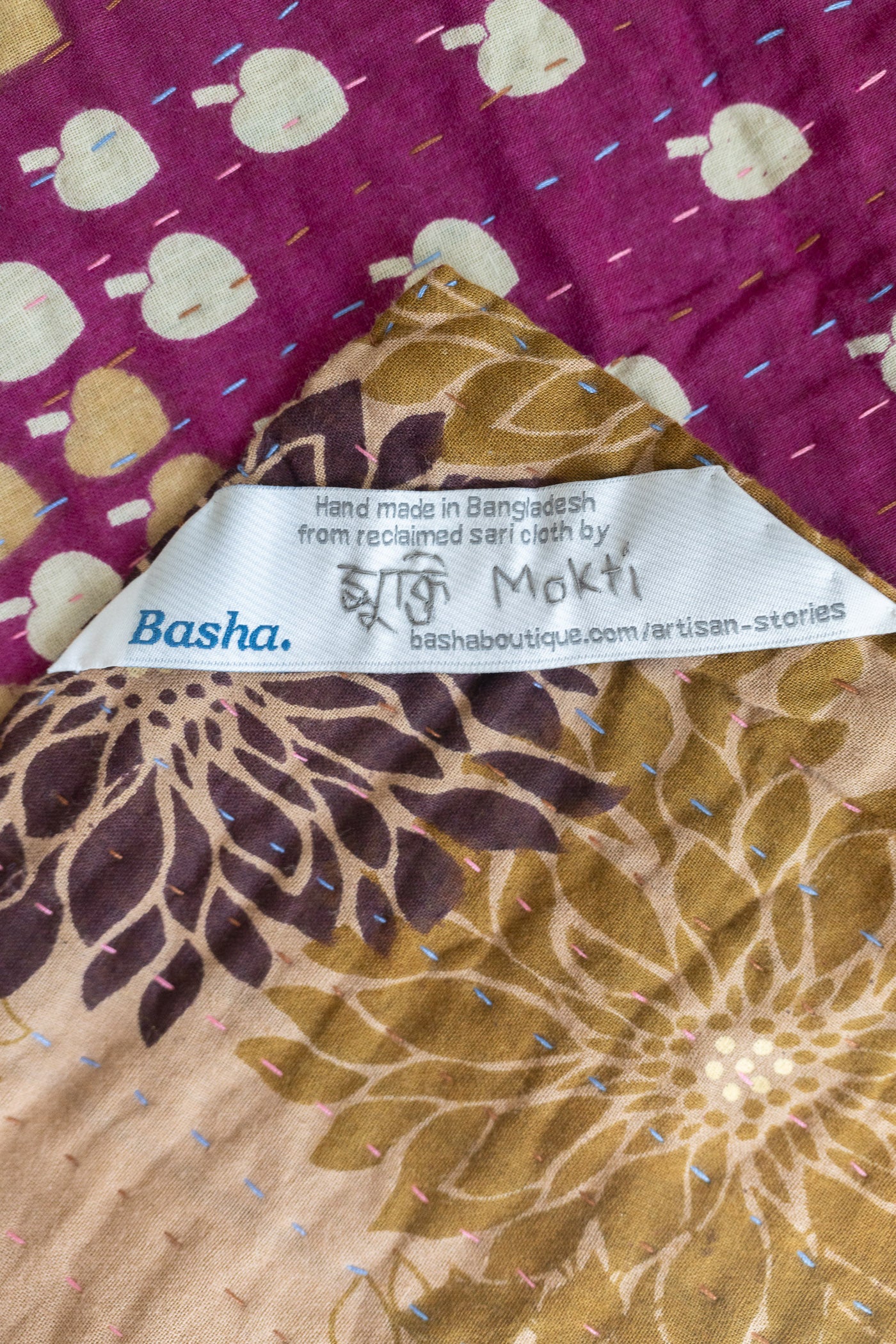 Flowering Kantha Throw Blanket