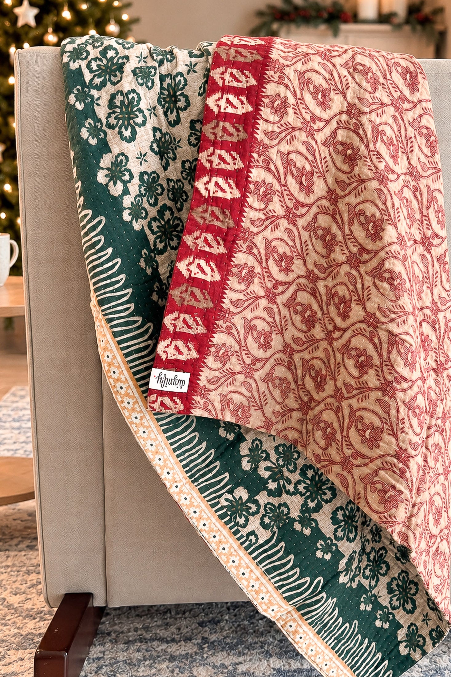 Gladtidings Holiday Kantha Blanket