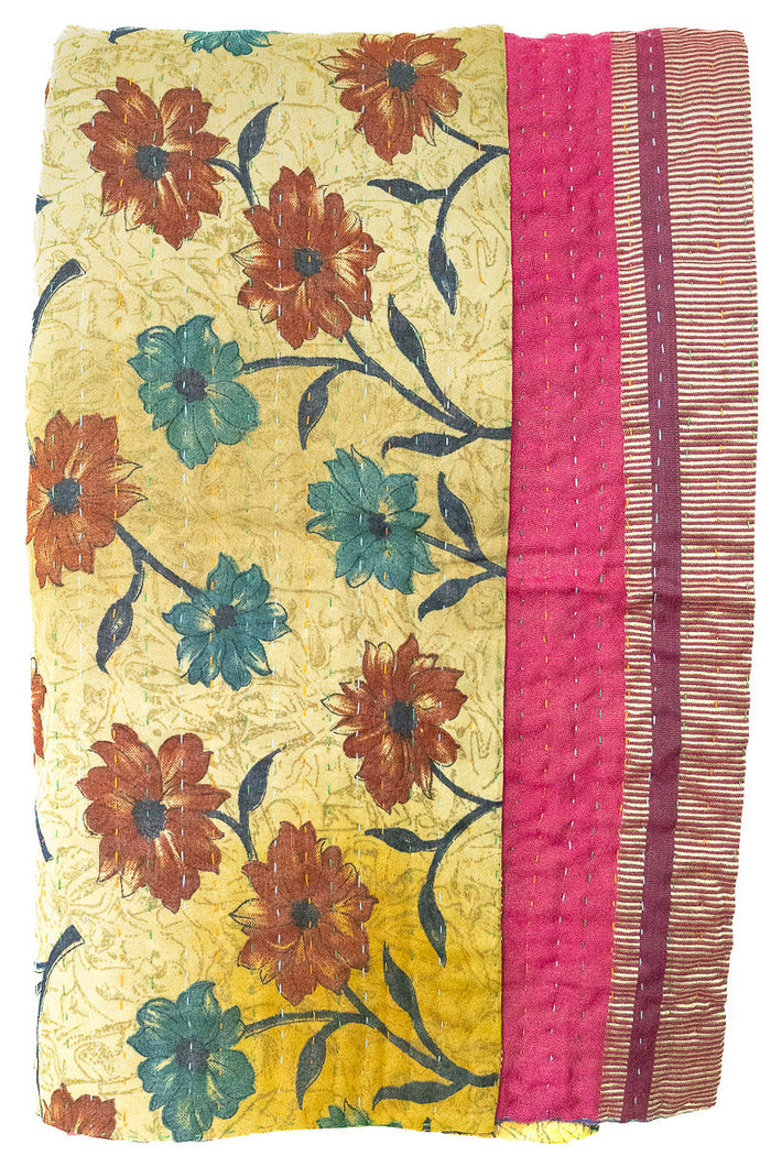 Kantha Silk Throw Blanket