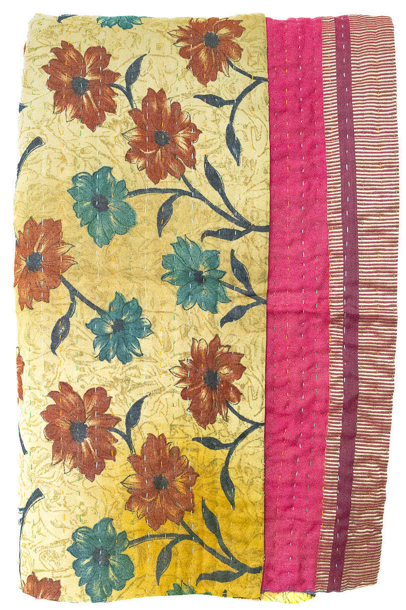 Kantha Silk Throw Blanket