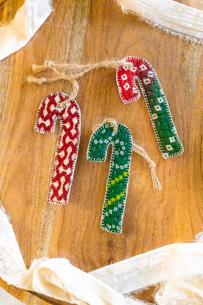Kantha Stitched Tree Ornaments