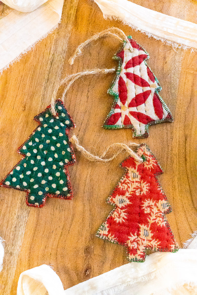 Kantha Stitched Tree Ornaments