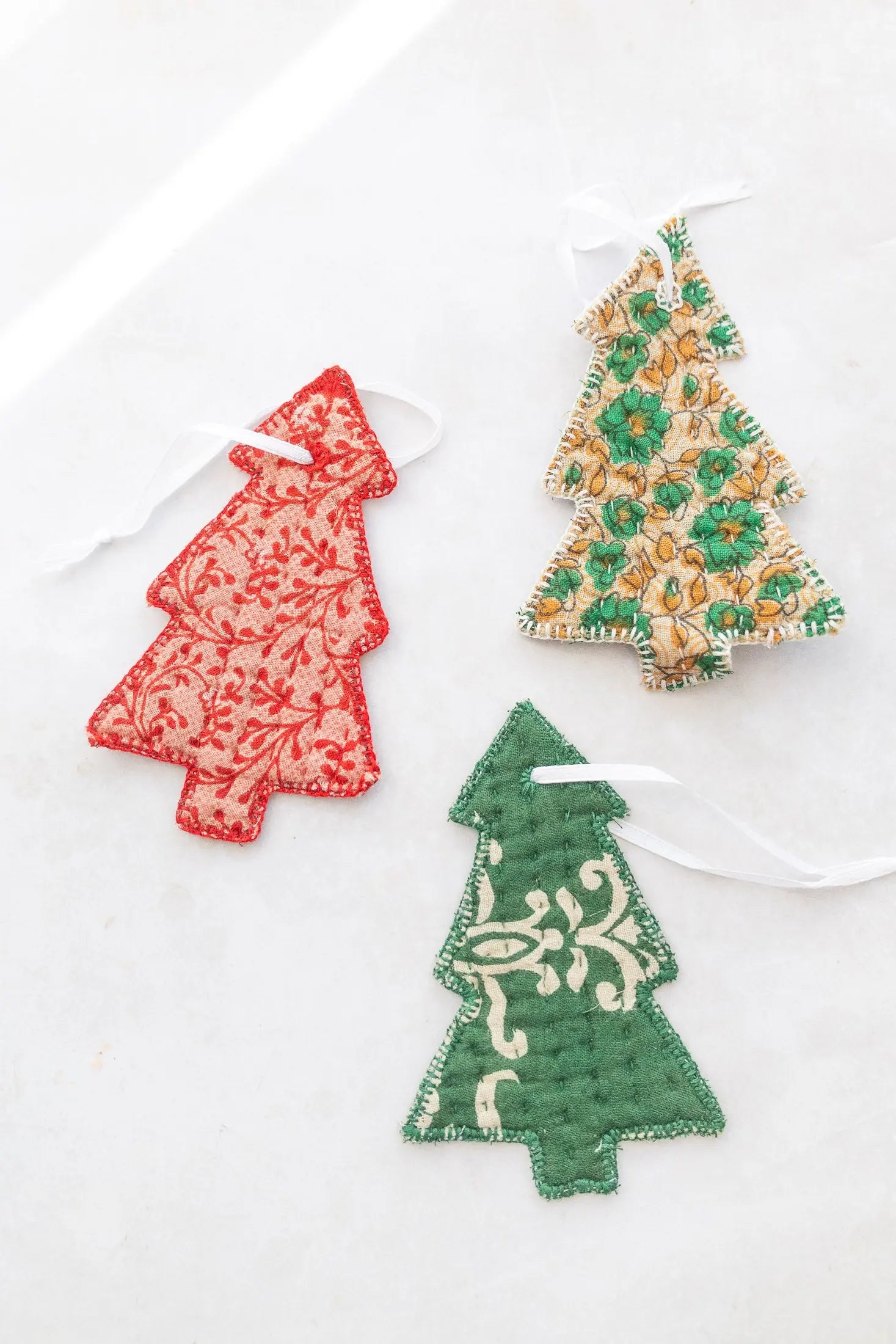 Kantha Stitched Tree Ornaments