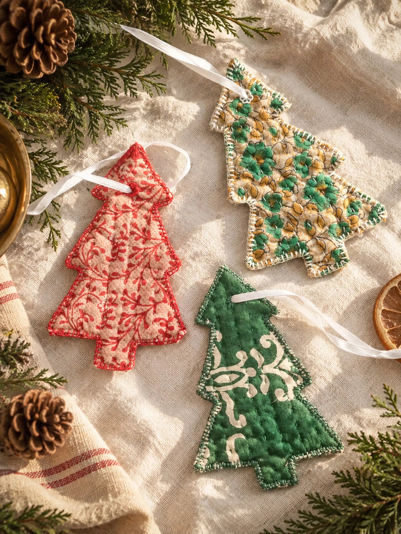 Kantha Stitched Tree Ornaments