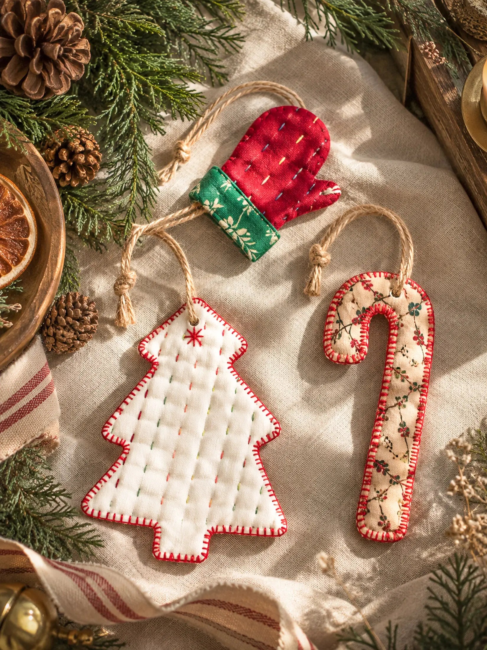 Kantha Stitched Tree Ornaments