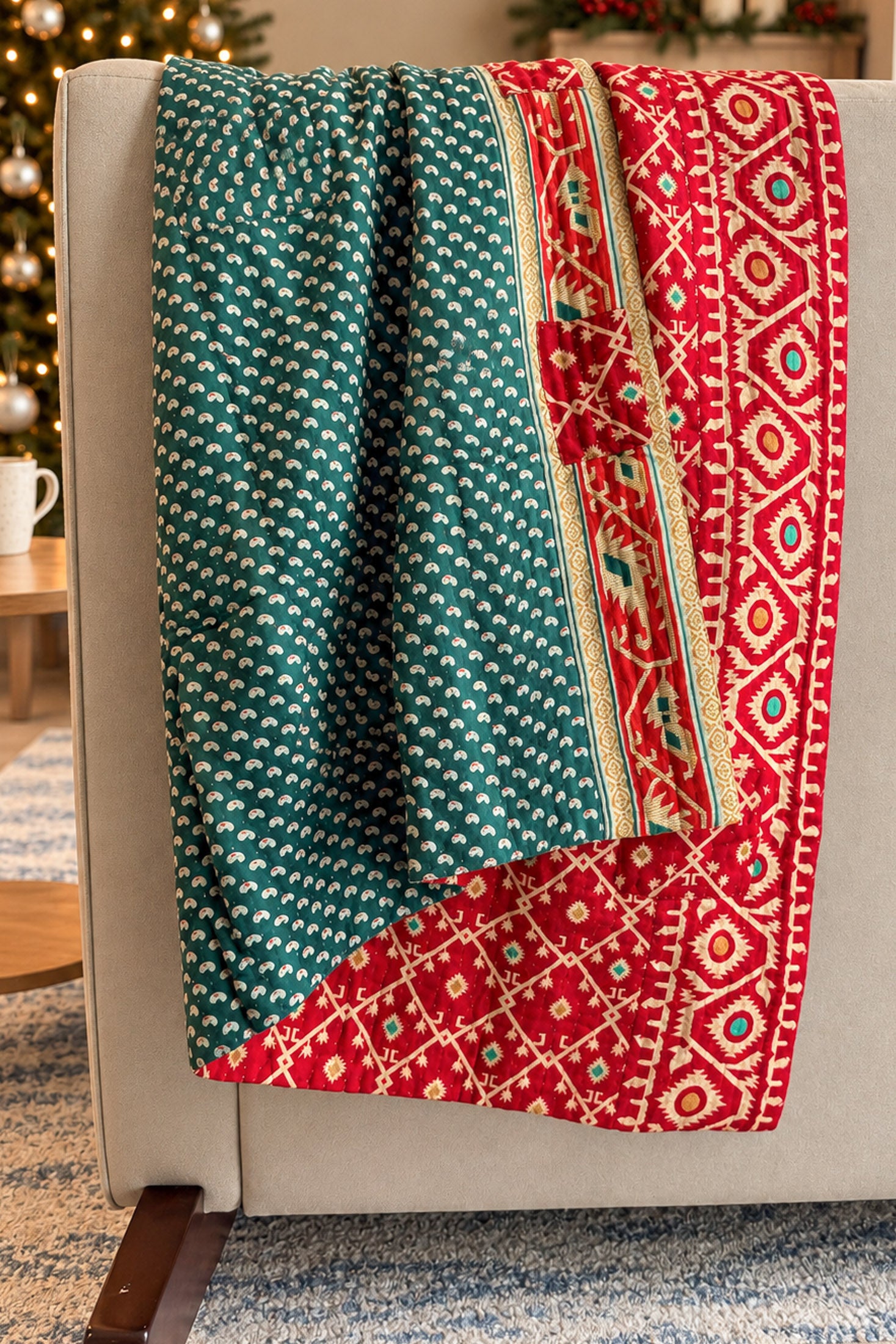 Holly Holiday Kantha Blanket