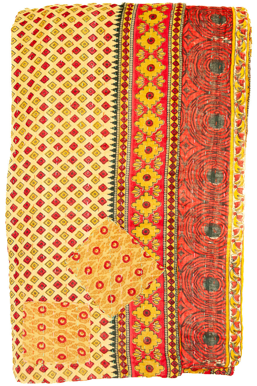 Kantha Large Throw Blanket