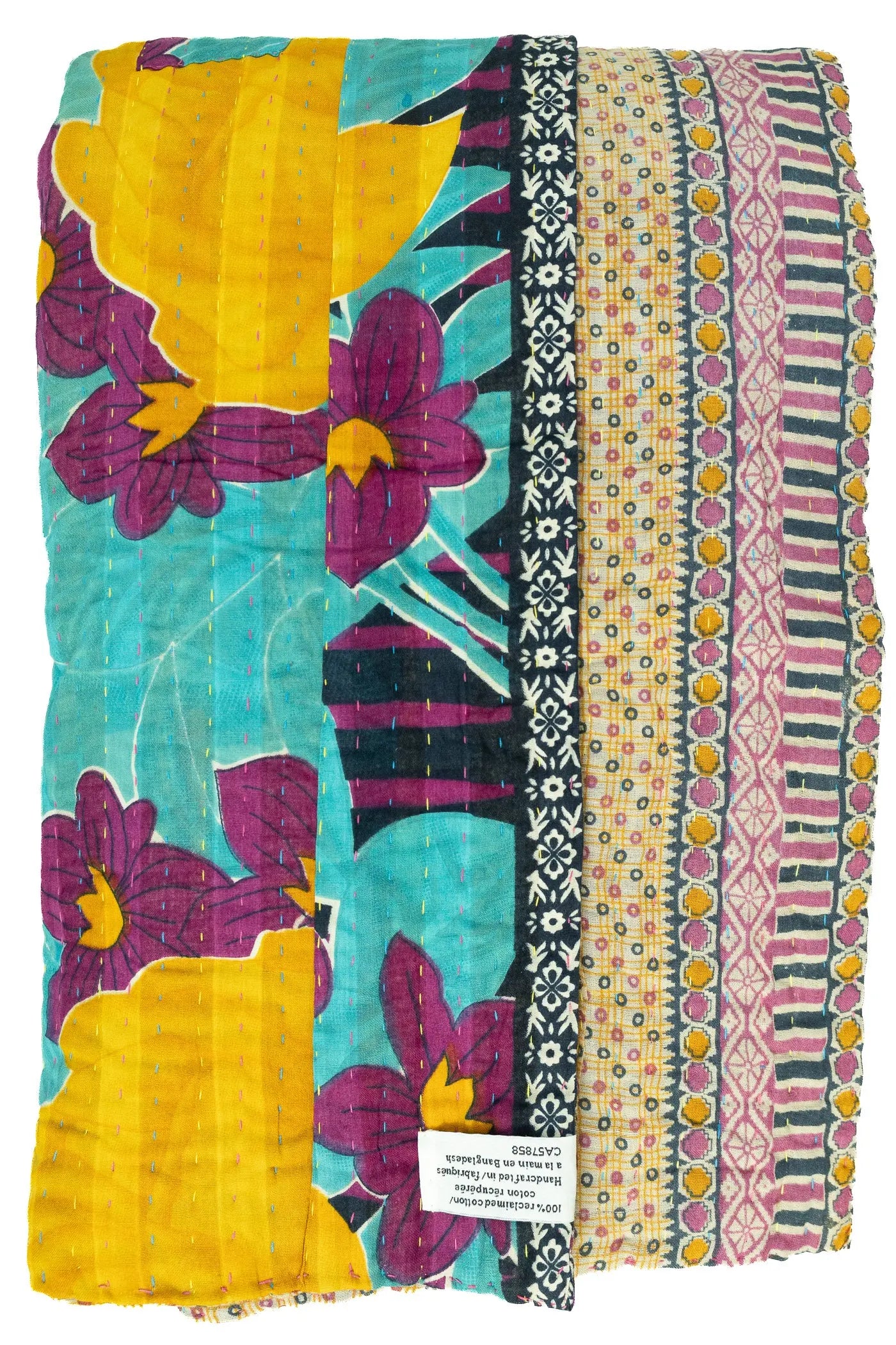 Hyacinth Kantha Throw Blanket