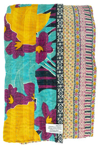 Hyacinth Kantha Throw Blanket