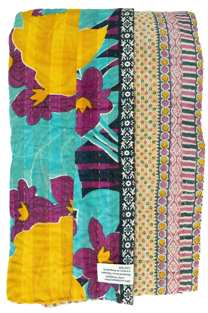 Hyacinth Kantha Throw Blanket