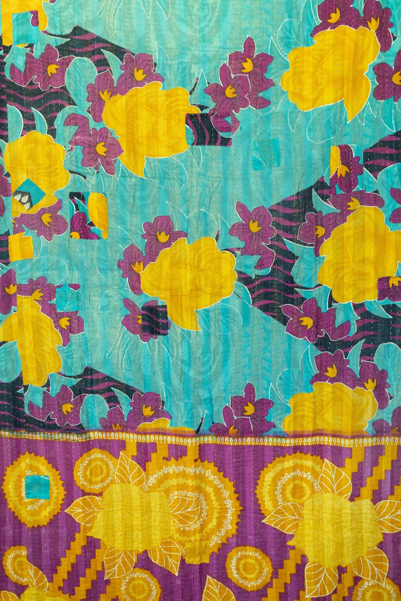 Hyacinth Kantha Throw Blanket