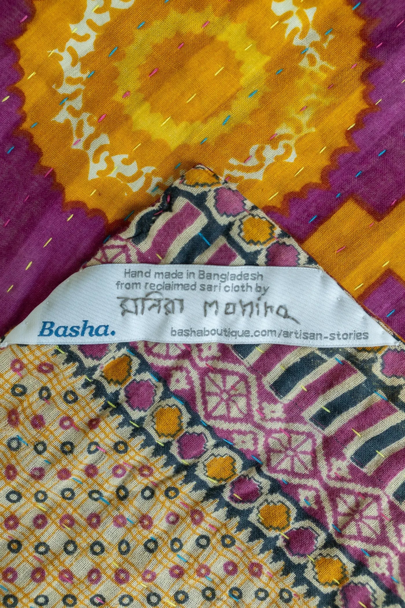 Hyacinth Kantha Throw Blanket