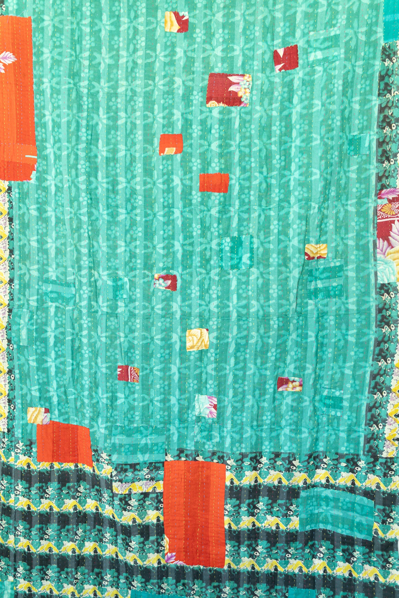 Jade Kantha Throw Blanket