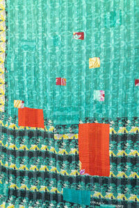 Jade Kantha Throw Blanket
