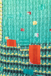 Jade Kantha Throw Blanket