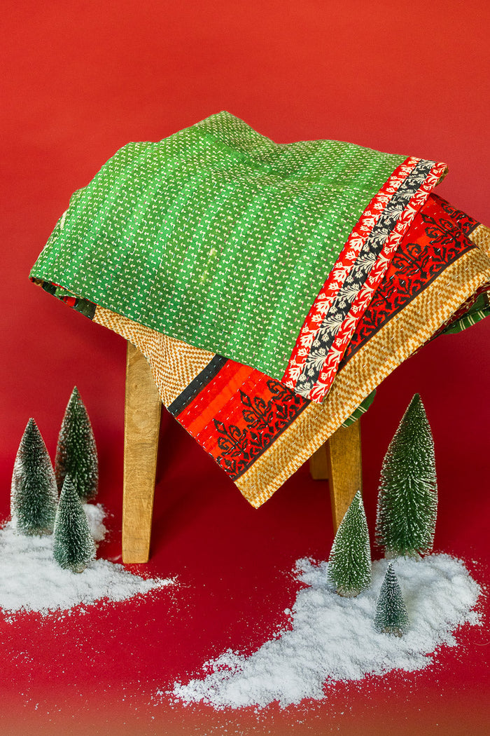 Kantha Large Throw Blanket