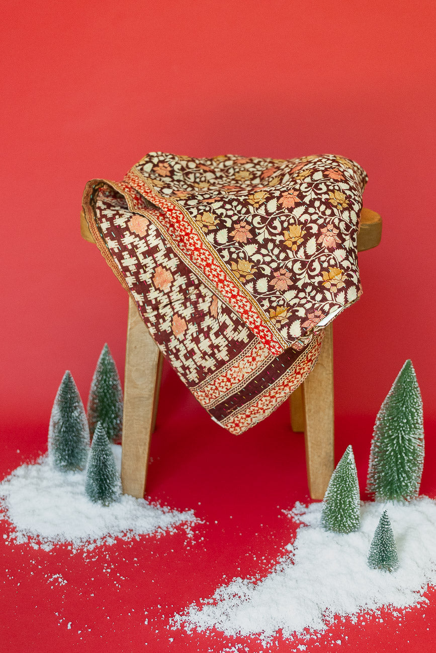 Jingle Bells Kantha Christmas Throw