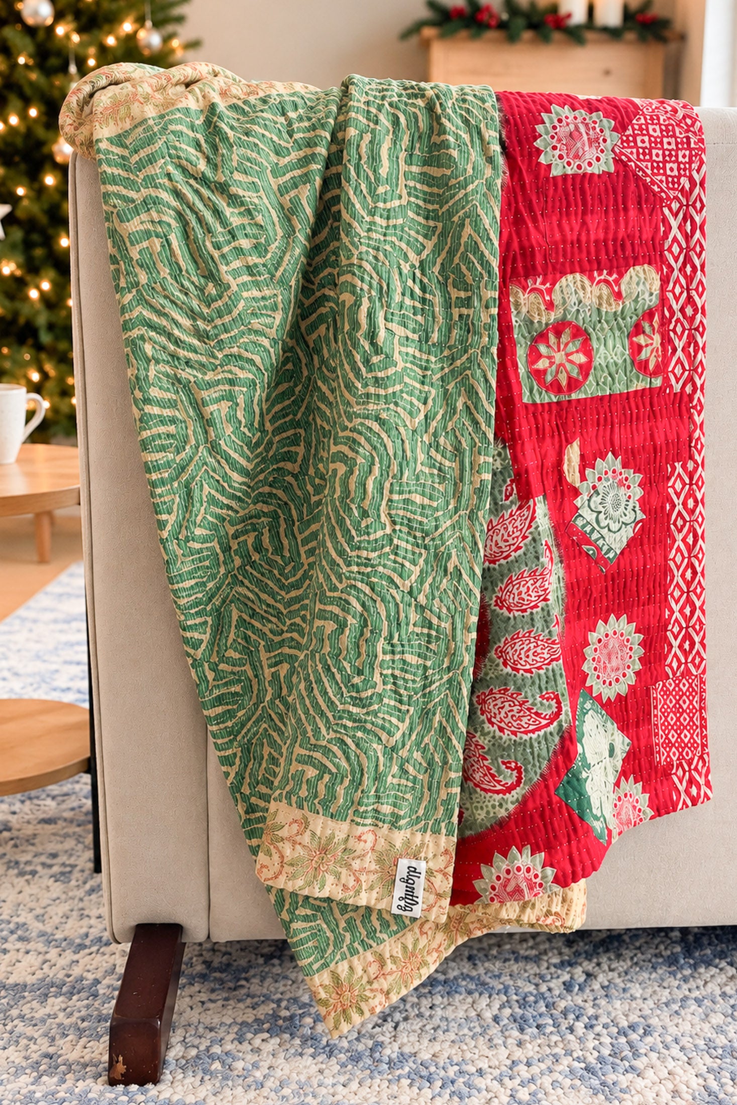 Jolly No. 2 — Large Kantha Christmas Throw