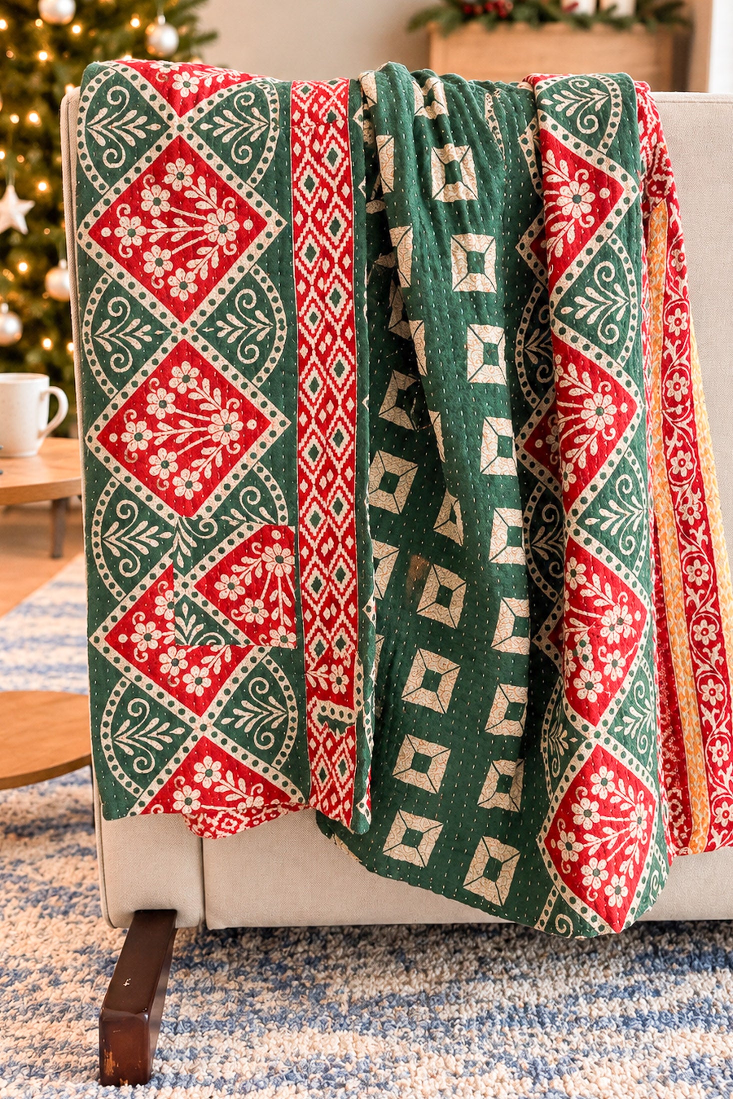 Jolly No. 4 — Large Kantha Christmas Throw