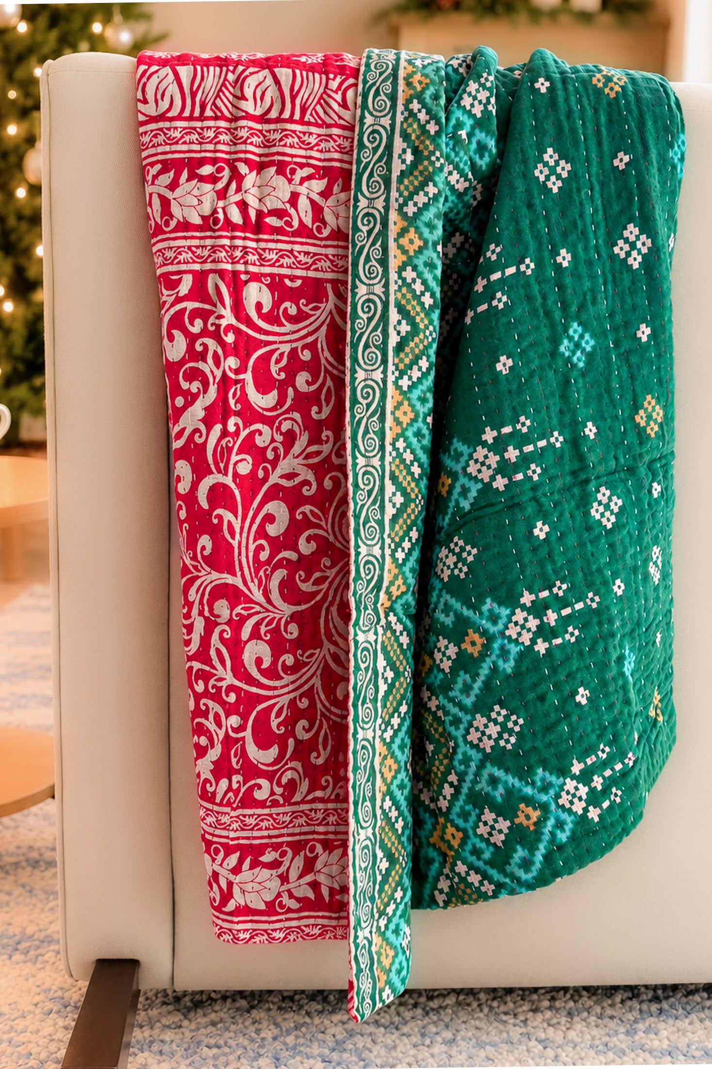 Joy Holiday Kantha Blanket
