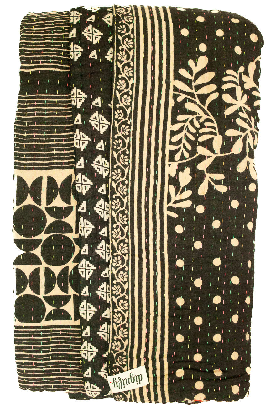 Kantha Large Throw Blanket