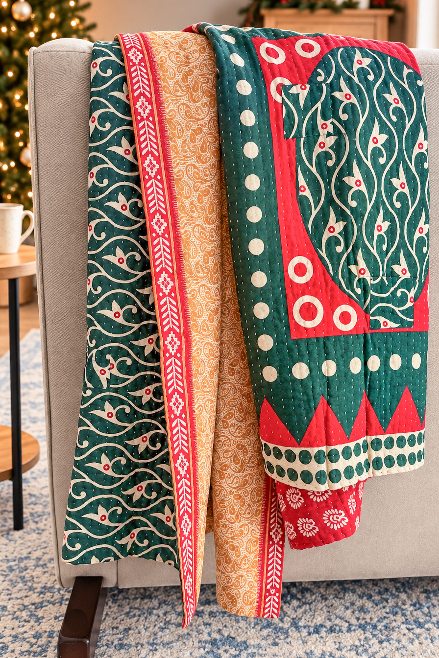Merry Holiday Kantha Blanket