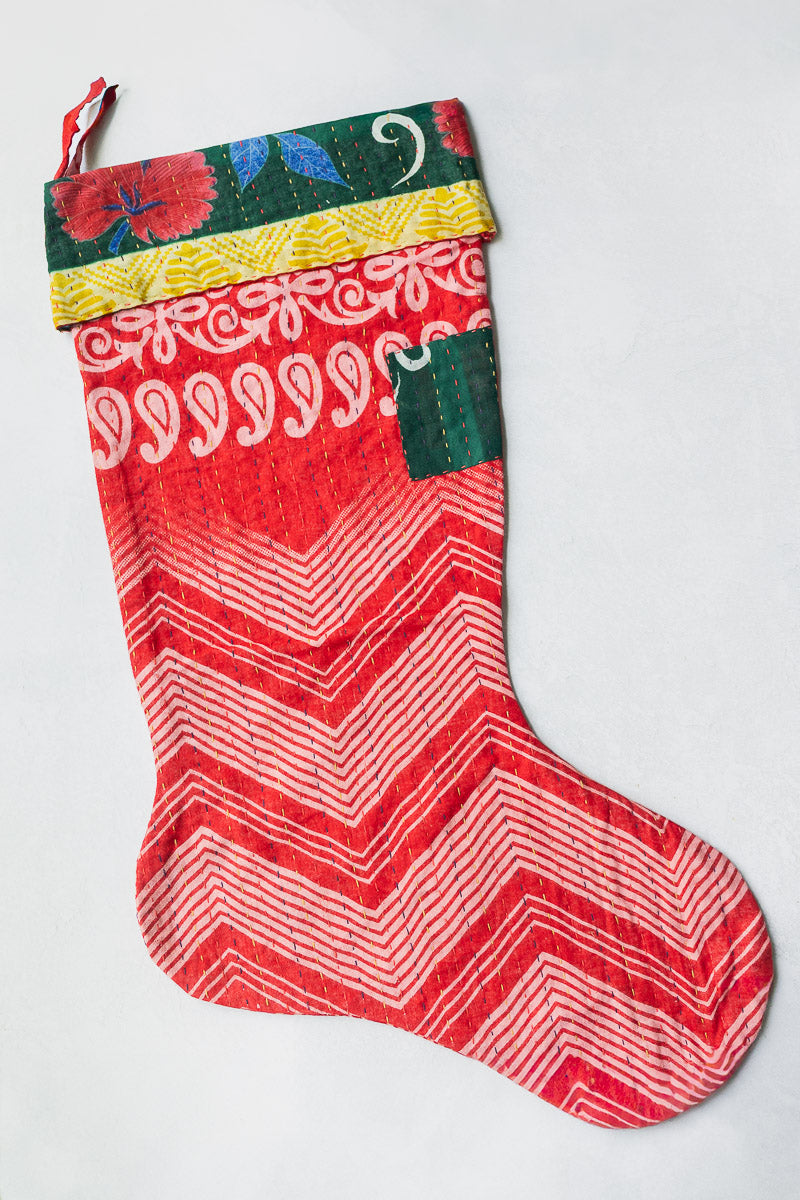 Kantha Holiday Stocking - Merry No. 11