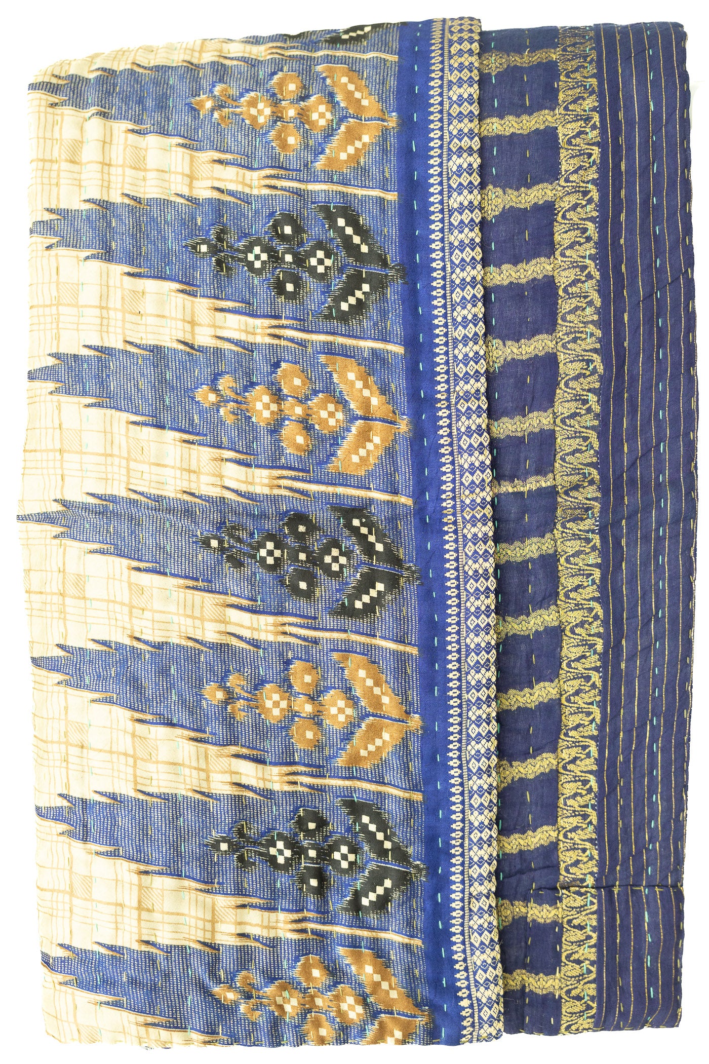 Midnight Silk Blend Kantha Throw Blanket