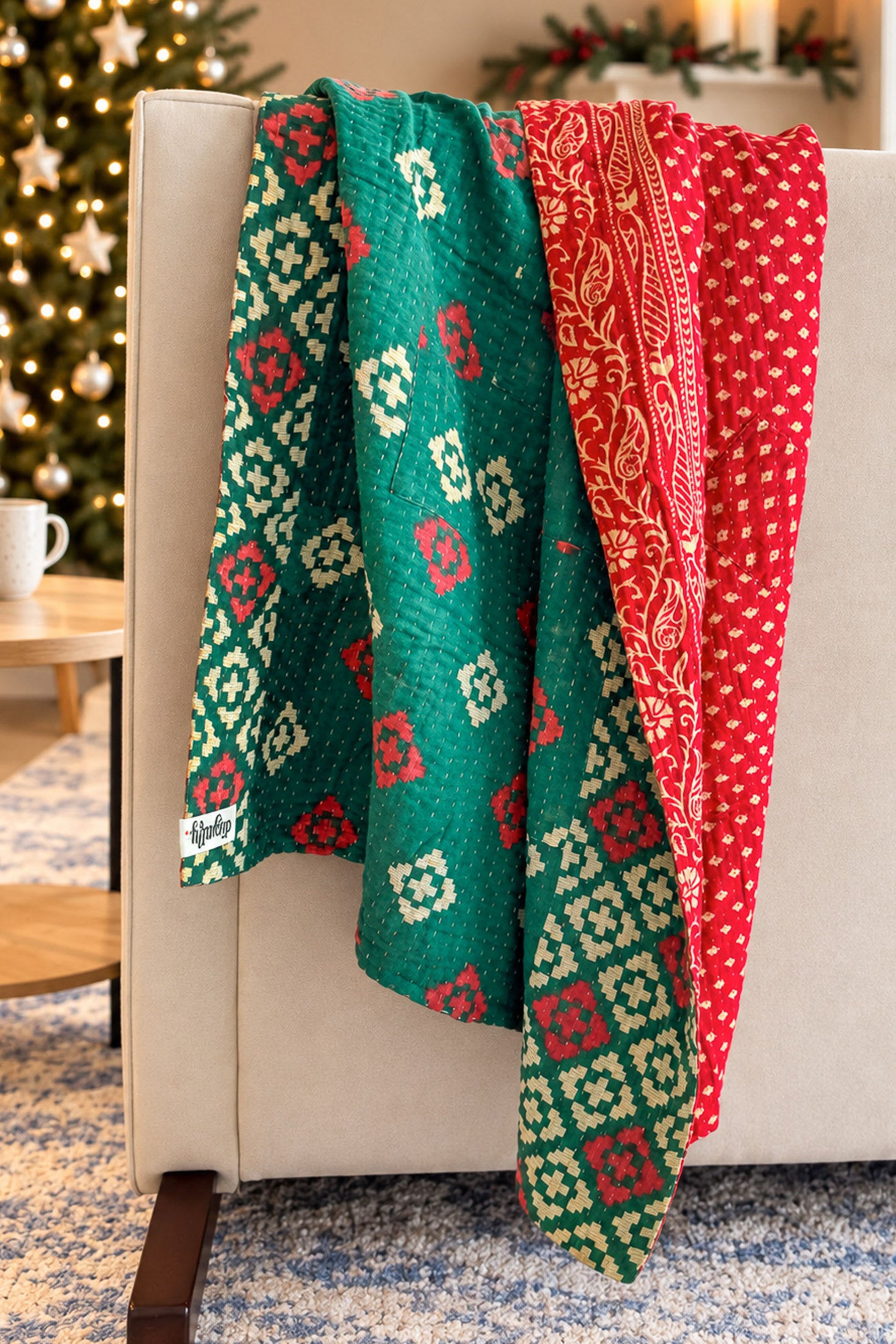 Mistletoe Holiday Kantha Blanket