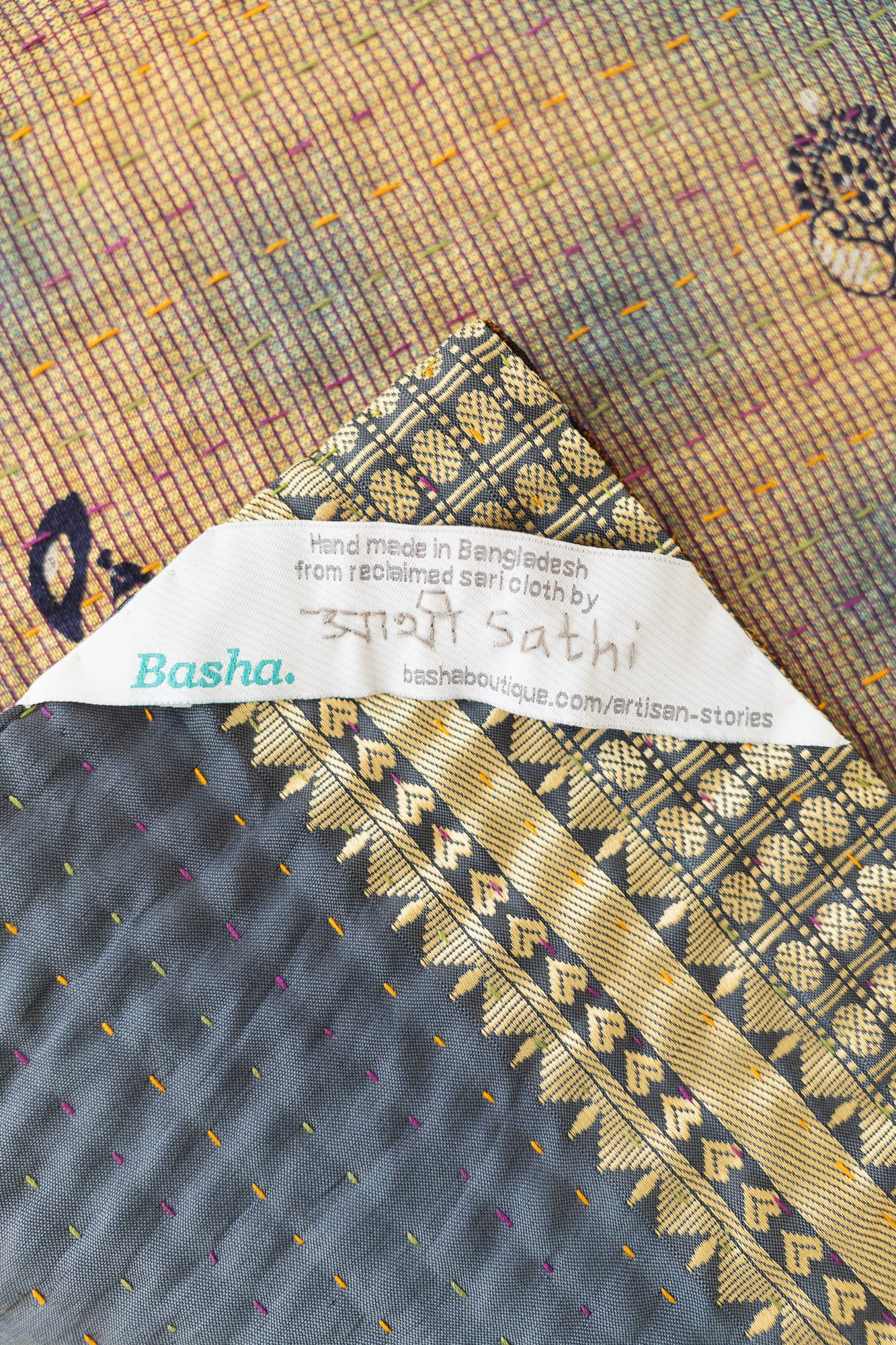 Moonlit Silk Blend Kantha Throw