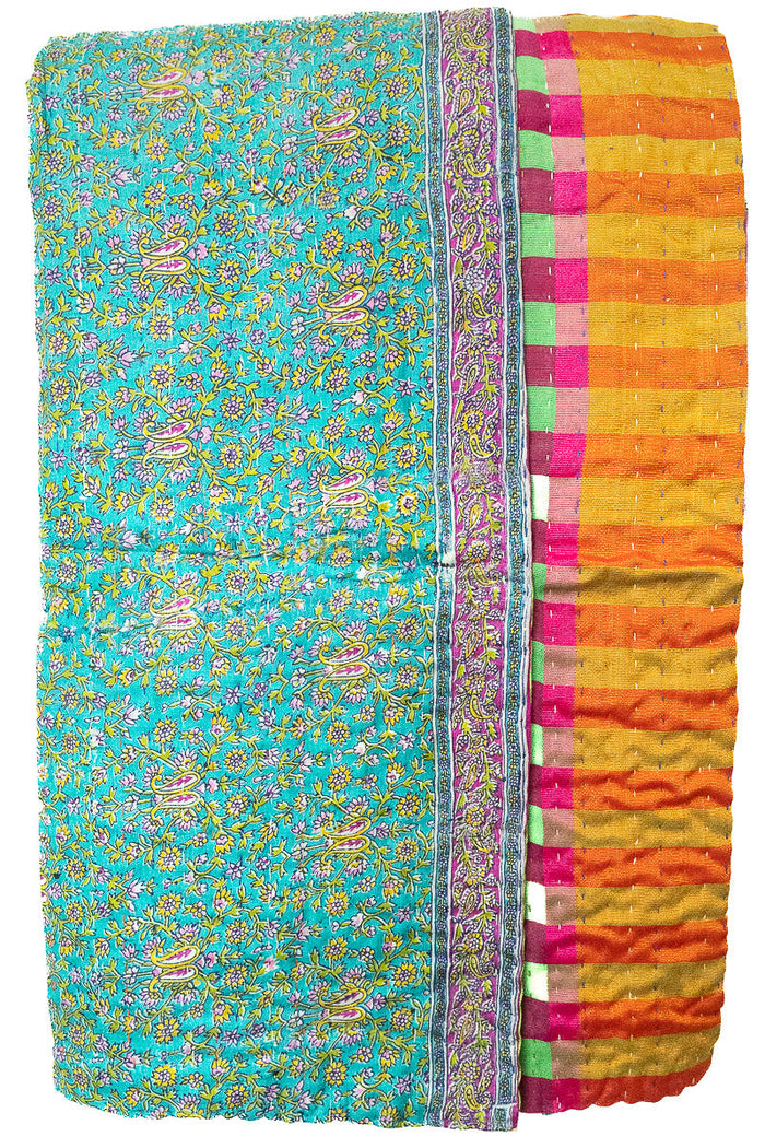 Kantha Silk Throw Blanket
